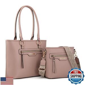 Tote Bag Medium Crossbody Purse Set 2pcs With Guitar Strap Mauve